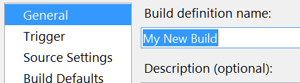 TFS Build Definition General Tab